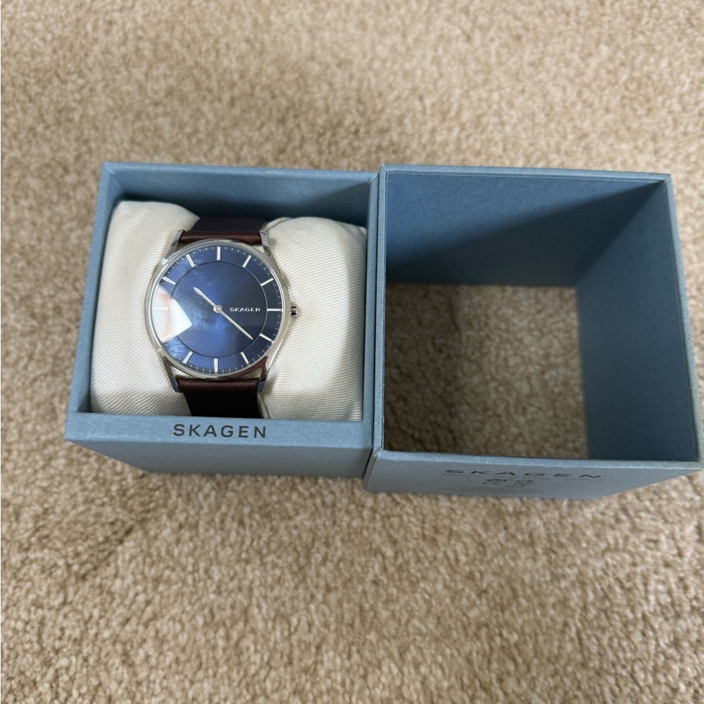 SKAGEN Holst Blue Dial Brown Leather Men's Watch - NWOT